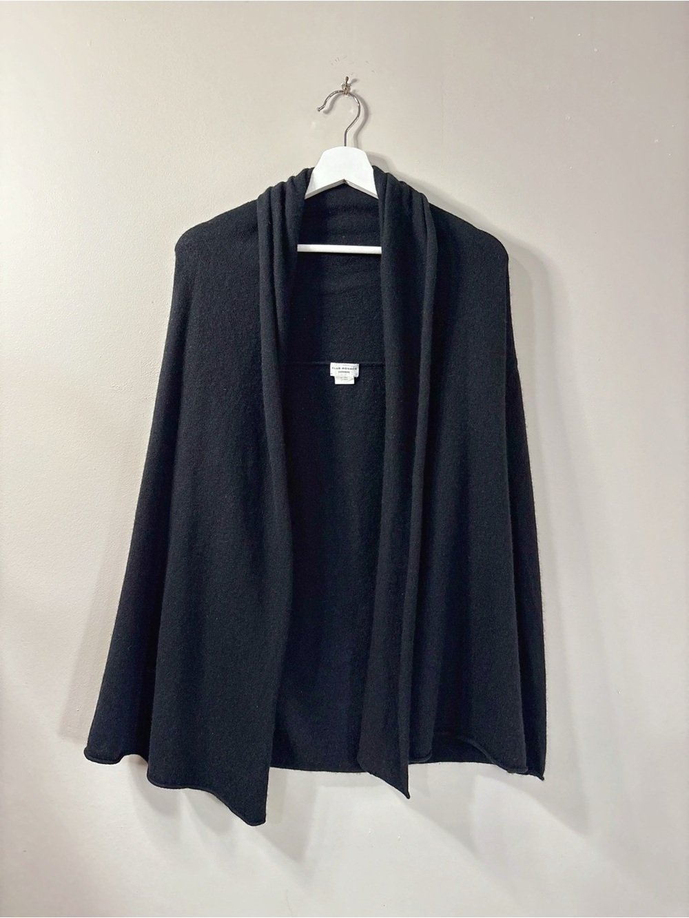 Club Monaco Cashmere Cardigan XS/S Black Open Front Quiet Luxury Minimalist